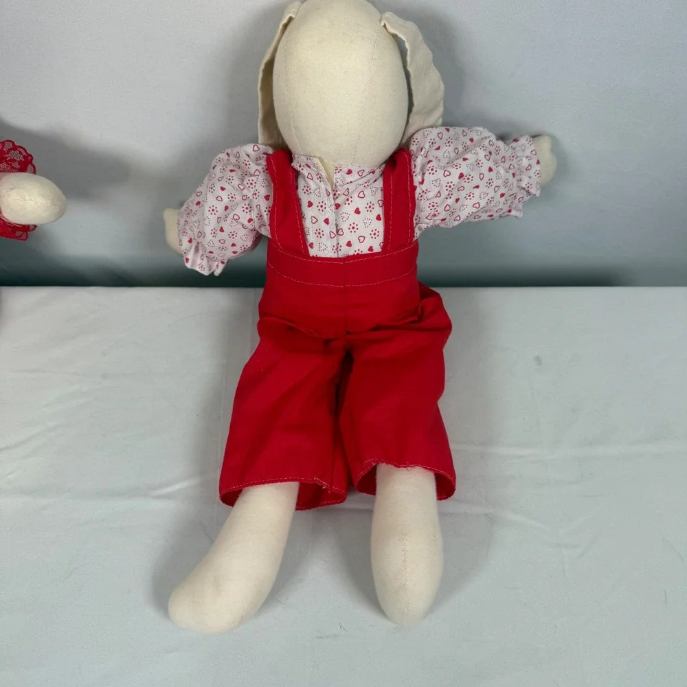 Vintage‎ Handmade Valentines Bunnies Rabbits Plush Stuffed Animal Decor 16